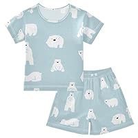 Mnsruu Summer Pyjamas Set for Girls Boys Cute Polar Bears Seamless Short Sleeve and Pants PJS Children Loungewear