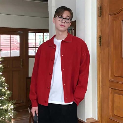 Men Ribbed Button Front Cardigan Sweater Collared Knitwear Long Sleeve Casual Fit Pullover4