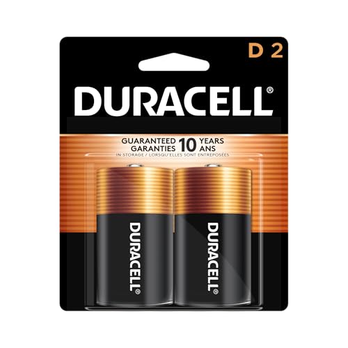 Duracell Coppertop D Batteries, 2 Count (1 Pack), D Battery with Long-lasting Power, All-Purpose Alkaline Battery for Household and Office Devices
