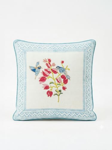 Image of Bougainvillea Hand Block Print 100% Cotton Fabric Cushion Covers 16 x 16 Inches | Decorative Throw Pillow Covers for Sofa, Bed & Living Room | Soft & Durable Jaipuri Cushion Cover | Set of 2