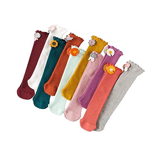 Ewand store 5 Pairs Baby Girl Knee High Socks Toddlers Small Daisy Kids Girls Stockings Newborn Infant Non-Slip Socks