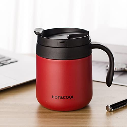 Image of Mockery Stainless Steel 350ml Coffee Cup, Thermal Mug, Vacuum Insulated, Tea Cup, Cup with Handle and Lid for Office Desk Work (Red)
