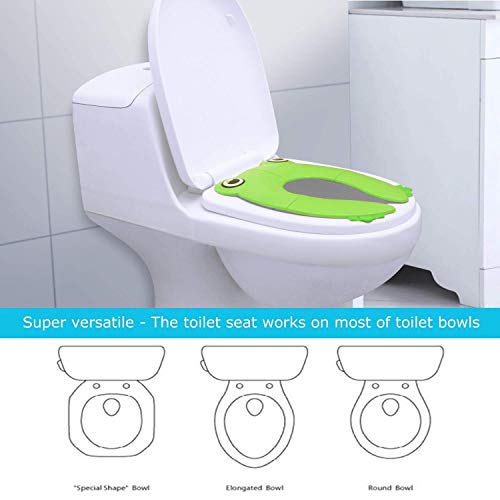 Image of Zollyss Toilet Potty Training Seat Cover, Travel Toilet Seat, Folding Non Slip Silicone Pads, Travel Portable Reusable Kids Toddlers Boys Girls, Carry Bag, Green