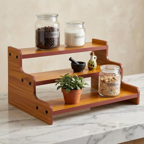 Image of Craftland 3-Tier Spice Rack, Spice Storage Holder, Kitchen Pantry Cabinet Organizer Cupboard, Wood Step Shelf Countertop for Spice Bottles, Jars, Seasonings, Baking Supplies