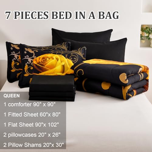 Edredón amarillo Queen reversible de 7 piezas con sábanas de microfibra 4