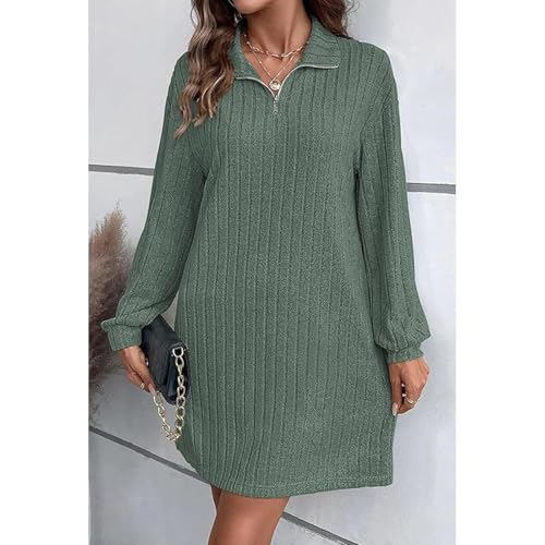 Robe pull col V femme coton doux tricot hiver fermeture éclair chic - 3