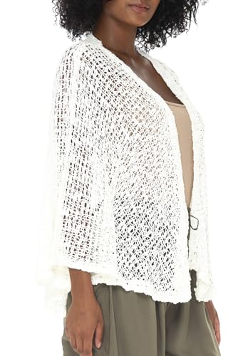 Image of SHU-SHI Lightweight Open Front Cardigan for Women Hollow Out Sweater Knitted Poncho Batwing Loose Popcorn Shawl Boho Wrap