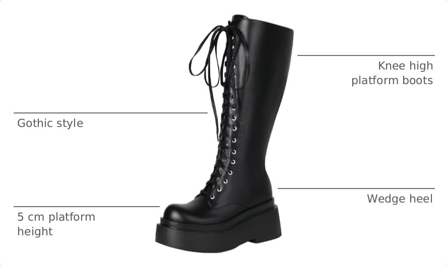 Image of Parisuit Women's Knee High Goth Platform Boots Lace Up Combat Boots