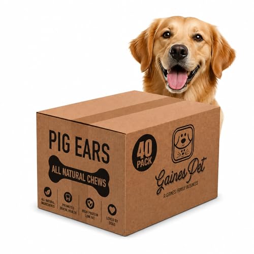 Gaines Pet Pig Ears for Dogs - 40 Pack Thick Cut All-Natural Whole Ears - No Additives Or Hormones Safe Rawhide Alternative Dental Health Easy to Digest Great for Small to Large Dogs