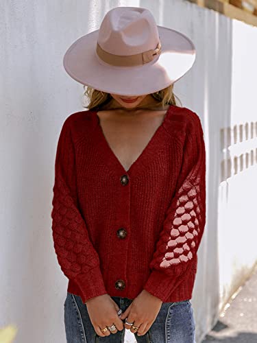 Image of Miessial Women's Button Down Long Sleeve Cardigan Sweaters Chunky Cable Knit Crop Sweater Top