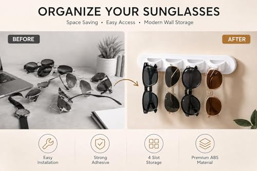 Image of Sunglasses Organizer, Wall Glasses Holder, Acrylic Sunglasses Display, Eyeglass Organizer for Multiple Glasses for Office & Home Decor, Unique Gifts for Husband, Women & Girls