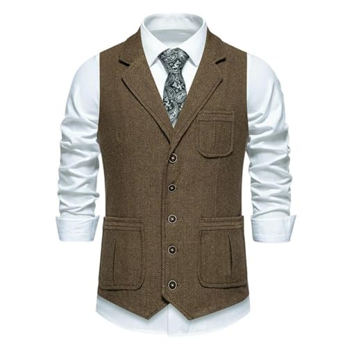 Chaleco de tweed para hombre talla S con solapa clásica y botonadura sencilla color café