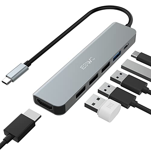 Adaptateur USB C Hub HDMI, Adaptateur USB C 6 en 1 avec HDMI 4K, 1 Port USB 3.0 et 3 Ports USB 2.0, Alimentation 100 W Compatible avec Windows 10/8, Mac OS 10.5 ou supérieur, Linux et Plus Encore.