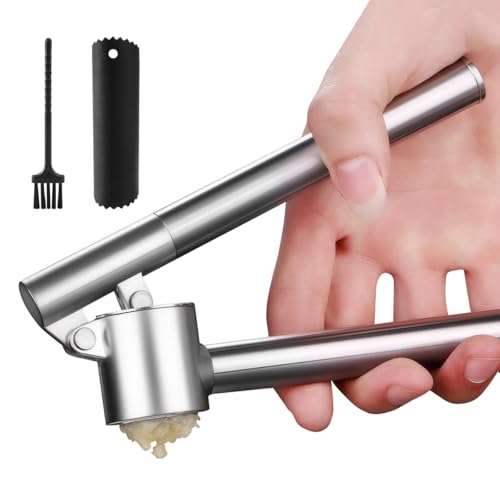 LiangYuanZen Spremiaglio in acciaio inox, robusta pressa per aglio e zenzero, facile da pulire, spremiaglio lavabile in lavastoviglie