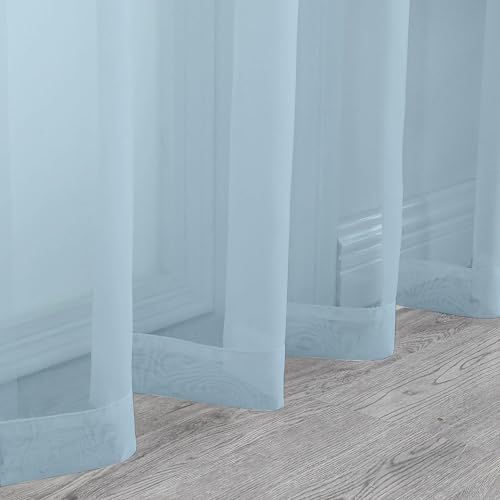 Image of Chyhomenyc Sky Blue Sheer Valance for Windows, 42Wx12L, 2 Pack | Light Filtering Voile Soft Airy Topper Small Window Treatment Rod Pocket, Living Room Bedroom Laundry Basement