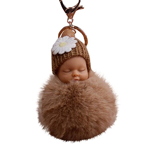Gaddrt 8 cm süßes Fell flauschig schlafende Baby-Puppe, Schlüsselanhänger, Taschenanhänger, Anhänger, Khaki