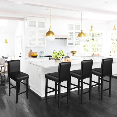 Image of YISUN Bar Stool Covers, Stretch Waterproof PU Bar Stool Slipcover Removable Washable Bar Stool Chair Covers, High Chair Cover with Elastic Bands (4 Pack, Black)