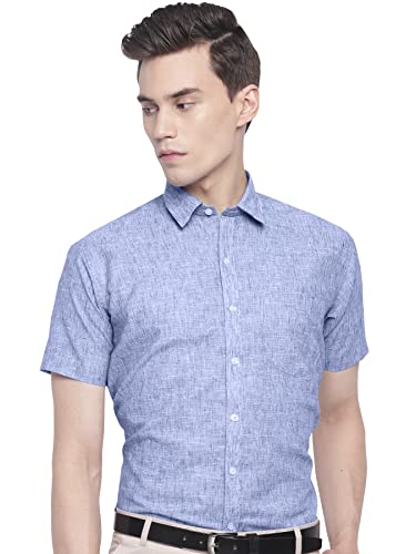 Image of GHPC Cotton Linen Plain Solid Half Sleeves Regular Fit Formal Shirt for Men