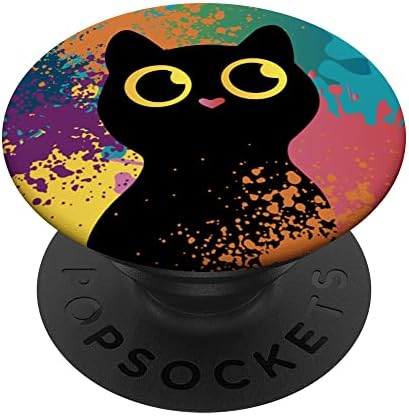 Paint Splash Black Cat Cute Kawaii Novelty Phone Stand PopSockets Swappable PopGrip