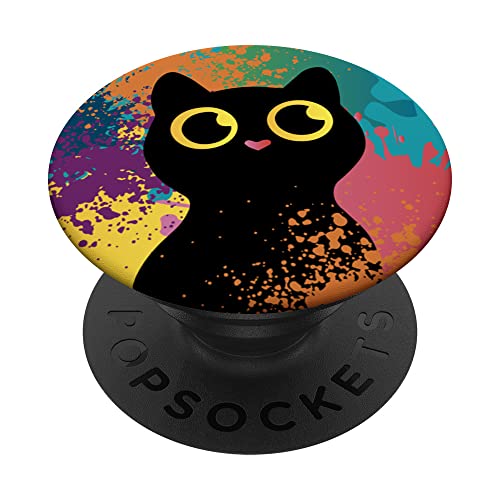 Paint Splash Black Cat Cute Kawaii Novelty Phone Stand Popsockets Swappable Popgrip #TOP1