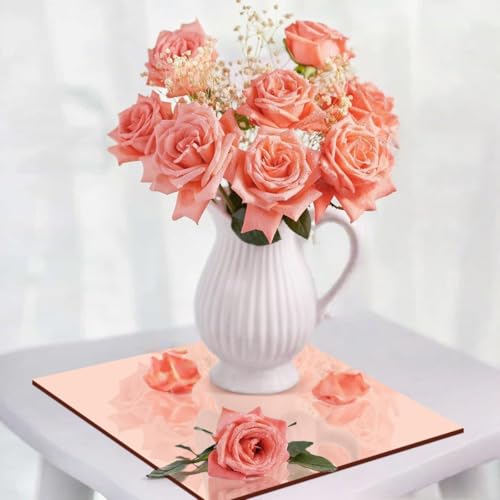 Image of 5 Pcs 8 x8 Inch Rose Acrylic Mirror Sheet, 1 /8 Inch Thick Opaque Glossy Mirror, Plexiglass Mirror Sheets with Protective Film, Rigid Mirror Acrylic Sheets for Sawing, DIY, Laser Cutting and Engraving