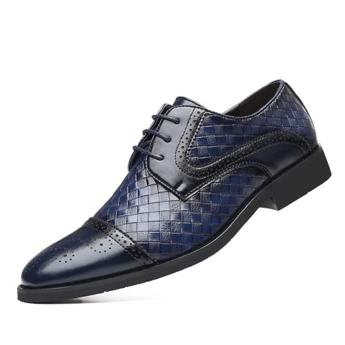 Men's Business Casual Dress Shoes Italy Prince Classic Wingtip Lace-Up Brogues Modern Formal Woven Leather Oxfords