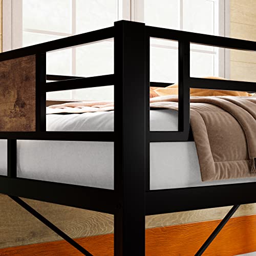 Muticor Twin Size Loft Bed Frame With Fully Enclosed Guardrail, Removable Ladders, Saving Space, No Springs, No Noise, No Shaking, Black #TOP6