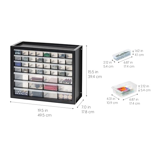 Image of IRIS USA 44-Drawer Small Parts Organizer, Made in USA, Storage Drawers for Screws, Nuts, Bolts, Electronics, Hardware, Beads, Crafts, Building Bricks, Stackable Garage Storage Cabinet, Black