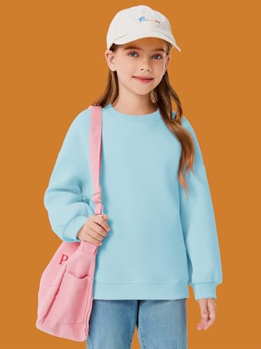 Image of Haloumoning Girls Oversized Crewneck Sweatshirts Kids Fleece Pullover Tops