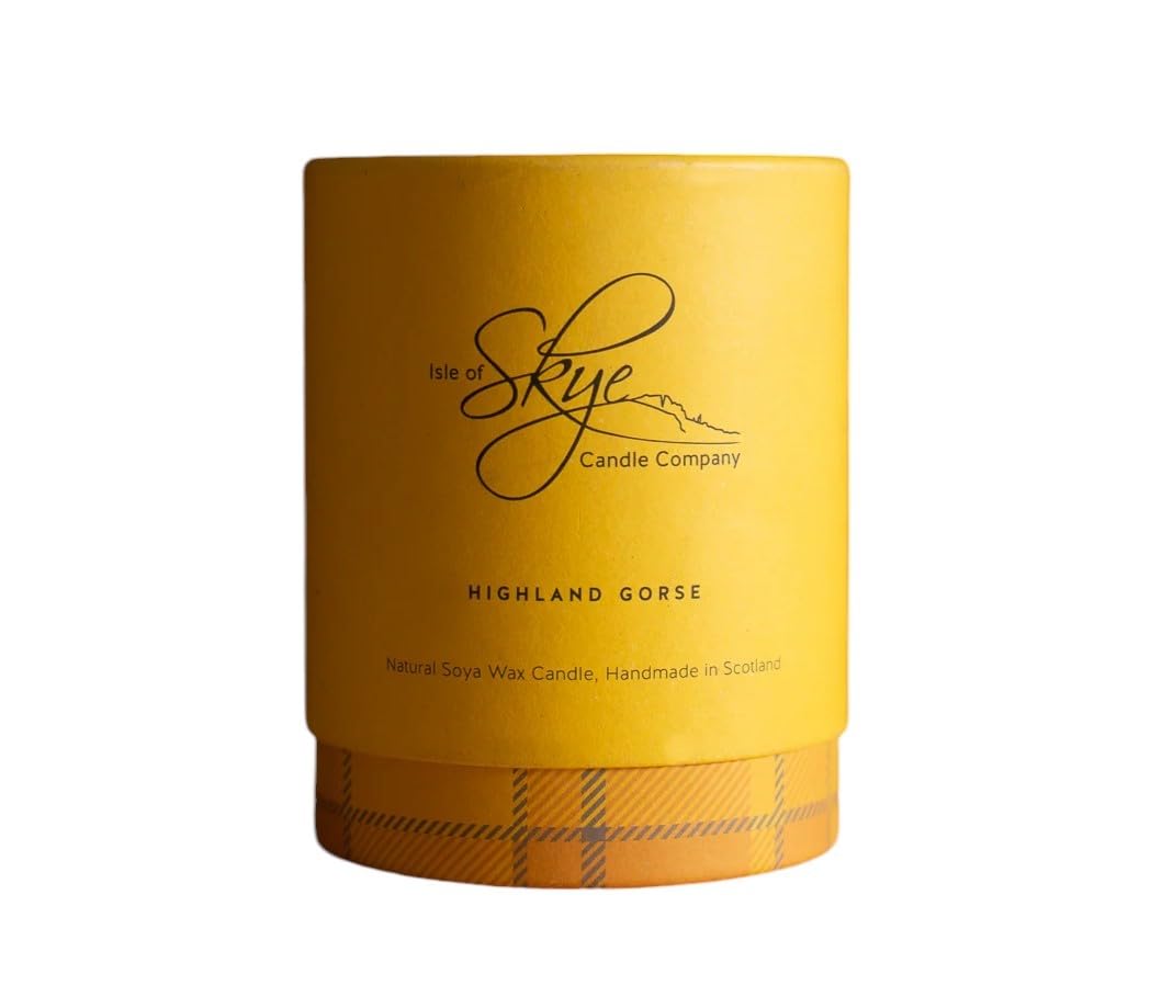 Isle of Skye Candle Company Highland Gorse Große Kerze, natürliches Sojawachs, handgefertigt in Schottland, Premium-Duftkerze, einzigartige Schottenkaro-Verpackung, 45 Stunden Brenndauer