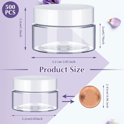 SATINIOR 500 Pcs Plastic Jars Bulk Empty Cosmetic Container Jars with Lids Leak Proof Round Clear Makeup Sample Containers for Creams Lotions Eye Shadow Makeup Products(White Lids,1 oz)2