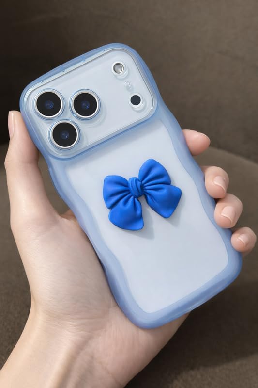 Image of ZR015 for iPhone 17 Pro Max Back Case Cover | Wave Edge Bow Slim Fit | Camera Protection | Shockproof TPU Case - Blue