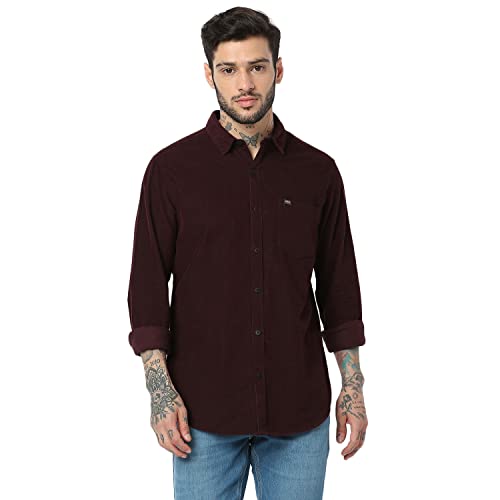 Image of Spykar Men's Slim Fit Raised Collar Full Sleeve Solid Casual Shirts