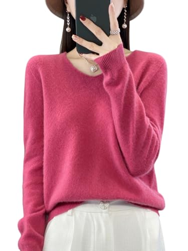 100% Merino Wool Sweaters Women's Female Fall Winter Warm Soft Knitted Loose Pullover V-Neck Long Sleeves(201)