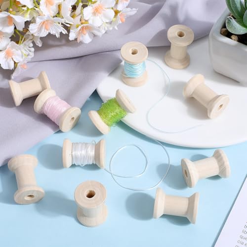 SUNNYCLUE 25Pcs Wood Thread Bobbins Wooden Spool Bulk Natural Unfinished Empty Wire Weaving Textile Ribbon Rope Roll Crochet Cord Organizer Lace Line Strings Spool for Embroidery Sewing Art DIY Craft - Image 4