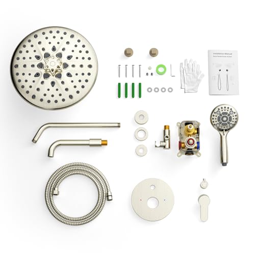 Image of SR SUN RISE 10 Inches Wall Mounted Shower System with Tub Spout Shower Tub Faucets Sets Complete Newer Model High Pressure 8-Spray Rain Shower Head and 6-Setting Handheld Combo, Brushed Nickel