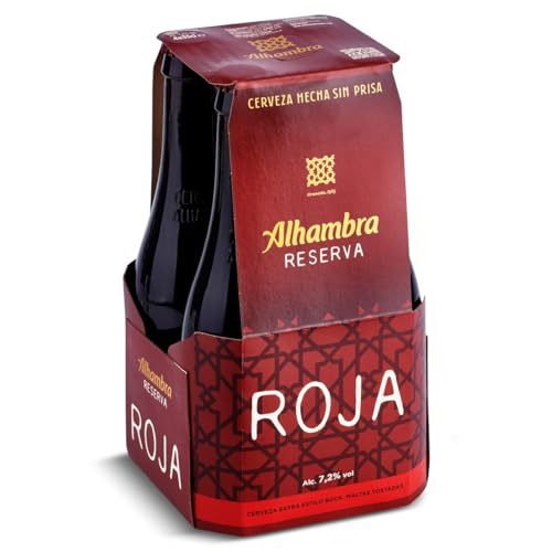 Alhambra Reserva Roja, Pack 4 Botellas x 33cl, Cerveza Alhambra Bock Tostada, Sabor Intenso y 7.2% Alcohol