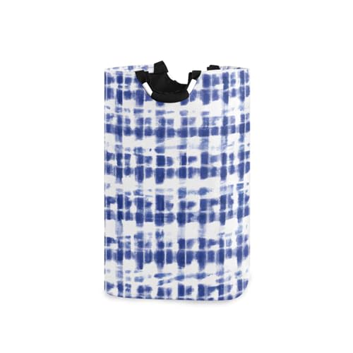 Jihqo Laundry Hamper Basket Blue White Tie Dyed Print Collapsible Nursery Storage Bin Waterproof Clothing Baskets for Home Bedroom Bathroom Washing Room