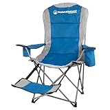 Camping Chair with Foot Rest - 300lb Capacity Beach Chair with Footrest, Cupholder, and Cooler Pouch - Portable Chair by Wakeman Outdoors (Blue)