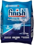 Finish Poudre détergente pour lave-vaisselle classique 2 Kg. Puissance de nettoyage en profondeur, enlèvement des taches d'aliments, nettoyage quotidien