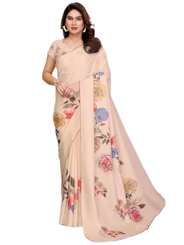 Image of Satrani Women's Tussar Silk Floral Printed Saree with Unstitched Blouse Piece