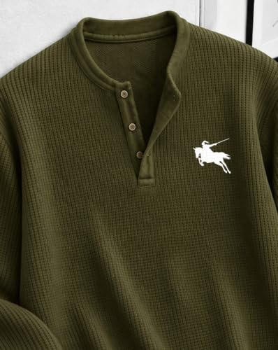 AUSK Store AUSK Men's Waffle Texture Henley T-Shirt Green - Image 6