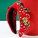 2 Pack Christmas Headband for Women Pearl Rhinestone Crystal Jeweled Xmas Flower Embellished Ladies Wide Top Knot Red Green Makeup Hair Hoop Accessory Holiday Party Costume Decor Prezzie