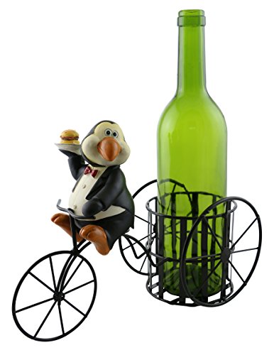 Penguin Waiter Riding Bike Wine Bottle Holder