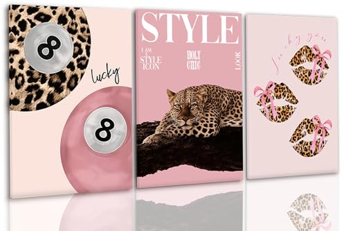 3 Pcs Pink Leopard Canvas Wall Art Trendy Cheetah 8