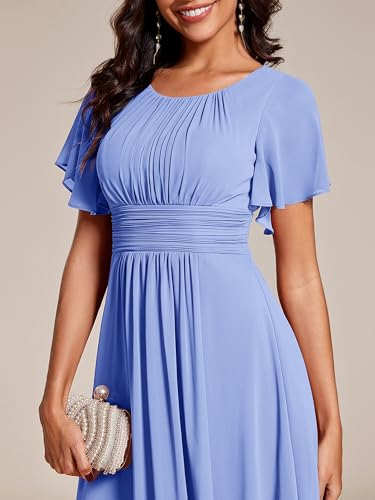 Image of Ever-Pretty Women's Chiffon Crew Neck Empire Waist Wedding Guest Dress Summer Short Sleeve Semi Formal Dresses 02053