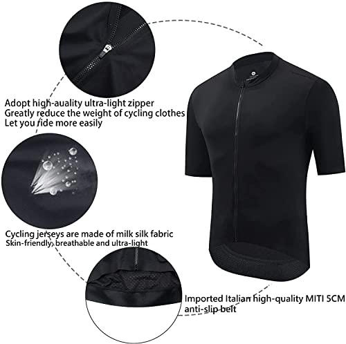 Image of YKYWBIKE Cycling Jersey Men Aero Race Fit, Road Bike Jersey Short Sleeved Moisture Wicking, Breathable,Zip Pocket,UPF50＋