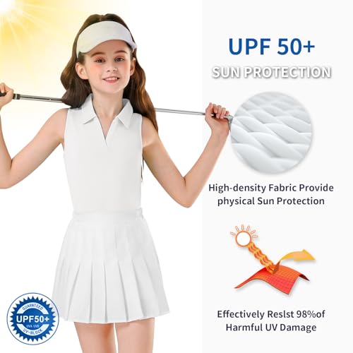 Image of Soneven Girls Sleeveless Polo Shirts Button UP Golf Tennis T-Shirts with Collared Quick Dry Tank Tops for 4-14 Years