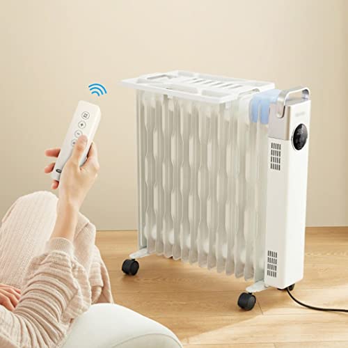 Chauffage Électrique 2200 W Radiant Radiant Sur Pied Oil-Ting Heater 6 Niveaux De Chaleur Avec Télécommande Protection Contre La Surchauffe Debout Avec Roulettes Chauffage Électrique Mobile