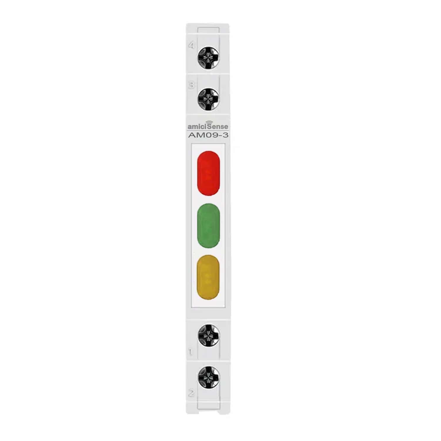 amiciSense 3-Phase Indicator with Red, Green, and Yellow LED Lights – Only 1 cm Wide Reliable Phase Detection for 230VAC Systems, Din Rail Mount Panel Indicator